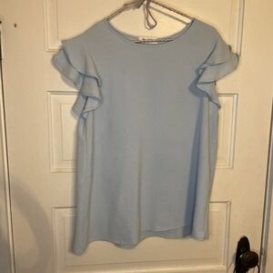 Cute Feminine Light Blue Top Ruffle Layer Sleeves | You & Me M | Spring Summer
